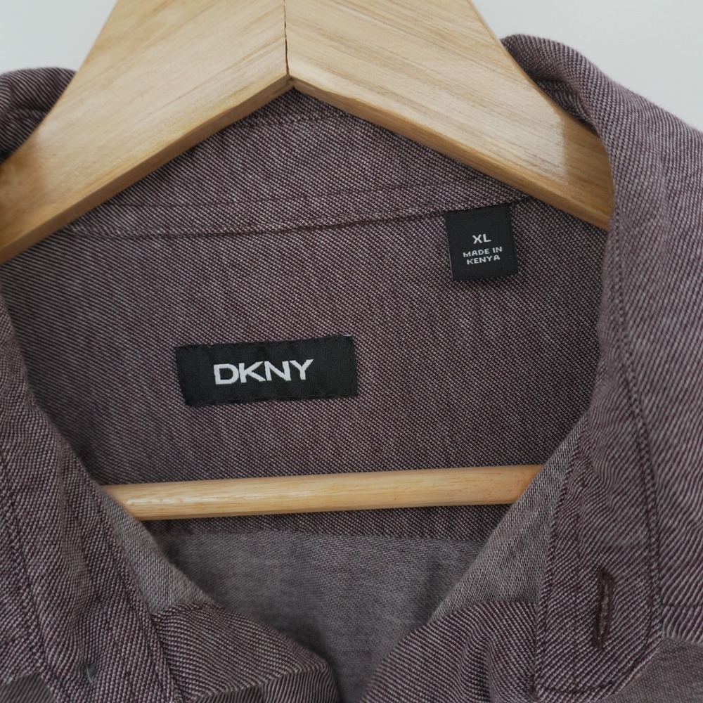 DKNY Button Down Shirt Mens XL Plum Heathered Long Sleeve Jersey Knit - Picture 4 of 6